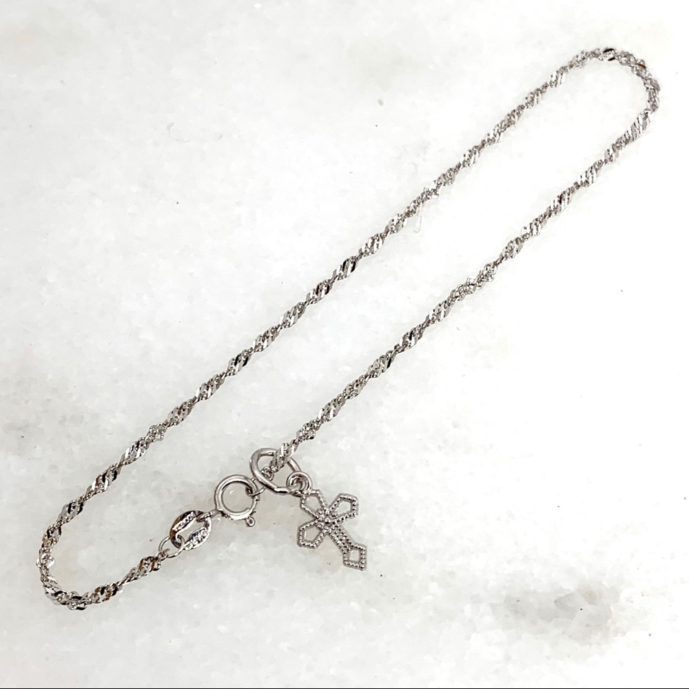 10K White Gold Singapore Cross Charm Bracelet - Picture 1 of 5
